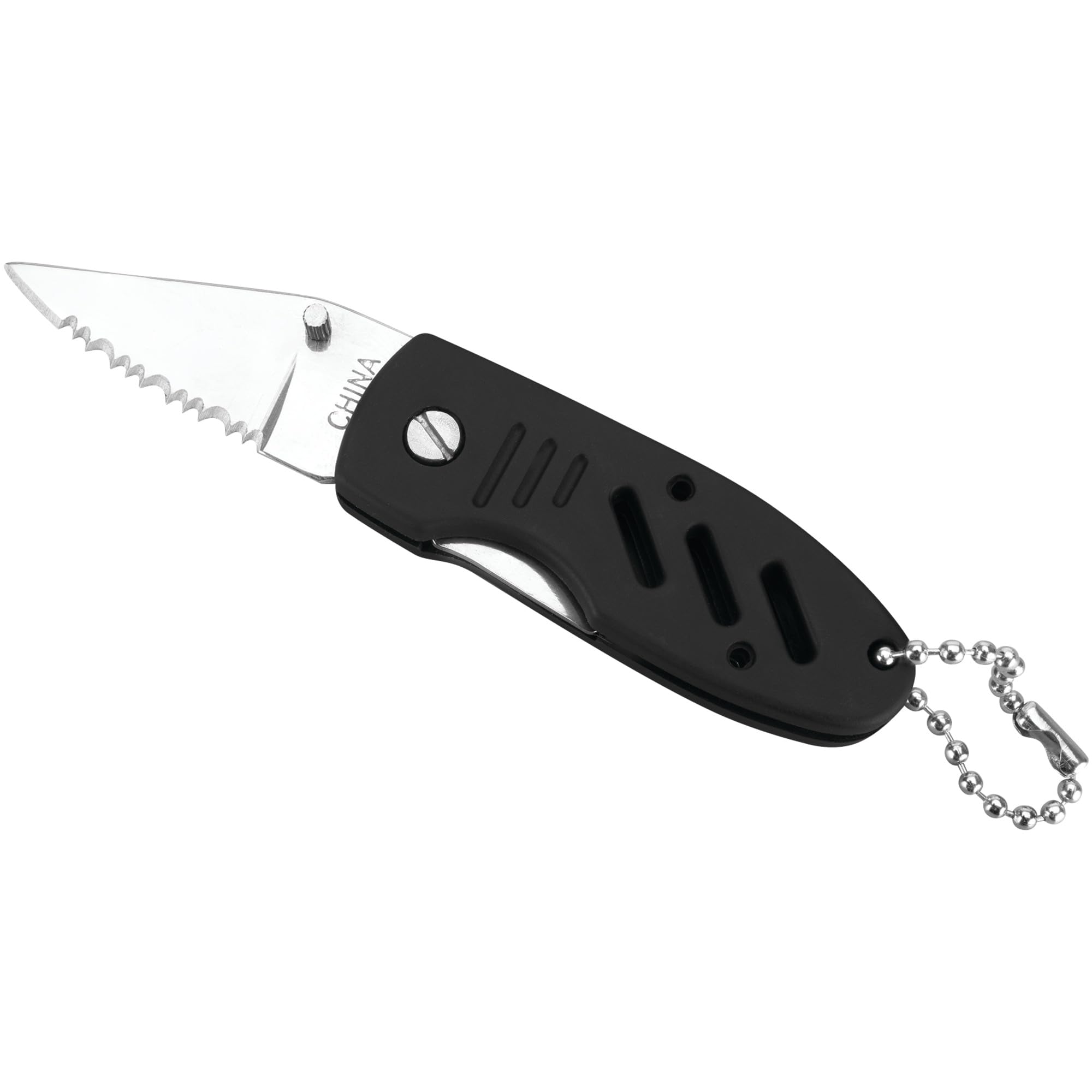 Performance Tool W3232 Folding Pocket Knife with Liner Lock, Rubberized Handle, and Keychain