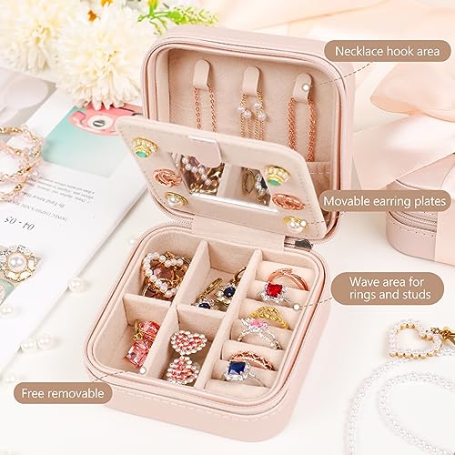 CHMI Travel Jewelry Case, Pink Travel Jewelry Box, Travel Jewelry Organizer, Travel Gifts for Women Girls, Jewelry Organizer Box, Birthday Gifts for Women, Christmas Gifts for Teens Girls - Initial B