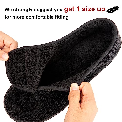 LongBay Men's Memory Foam Diabetic Slippers Comfy Warm Plush Fleece Arthritis Edema Swollen House Shoes (8, Black)