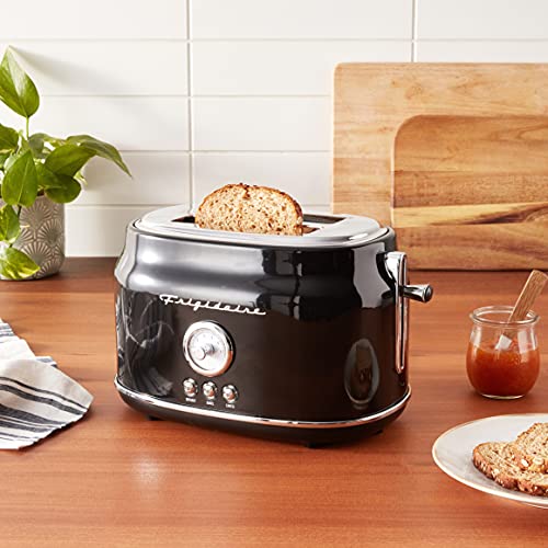 CULINARY CHEF, 2 Slice Toaster, Retro Style, Wide Slot for Bread, English Muffins, Croissants, and Bagels, 5 Adjustable Toast Settings, Cancel and Defrost, 900w, Black