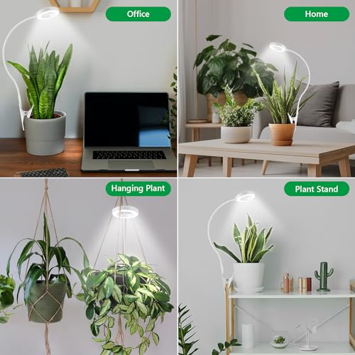 Xuligron Grow Lights for Indoor Plants, LED Full Spectrum Plant Light for Indoor Plants, Halo Plant Growing Lamp with Clip, 3 Light Modes, 6/12/16H Timer, 5 Level Dimmable Indoor Grow Lights