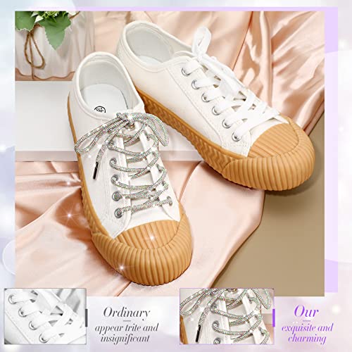 Juinte 4 Piece Rhinestone Shoe Laces Crystal Glitter Rope Bling Hoodie String Rhinestone Glitter Rope for Sneakers Sweatpants (AB Color)