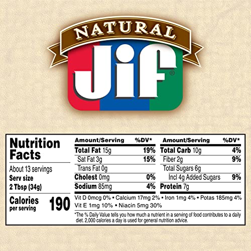 Jif Natural Creamy Peanut Butter Spread and Honey, 16 Ounces, Contains 80% Peanuts