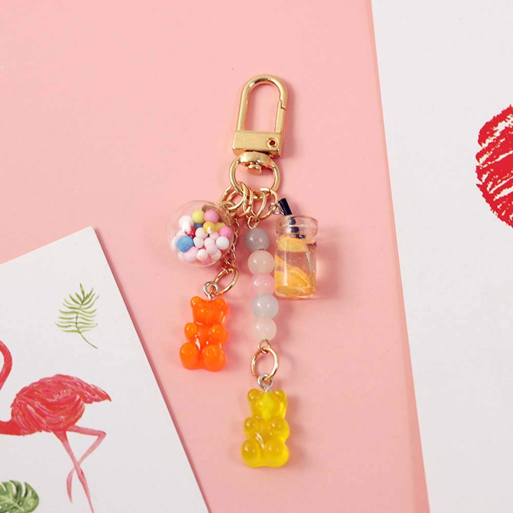 Cute Resin Gummy Bear Key Chain Candy Color Animal Bear Charms Keychains Car Keys Bag Pendant Keyring Jewelry Gift(blue)