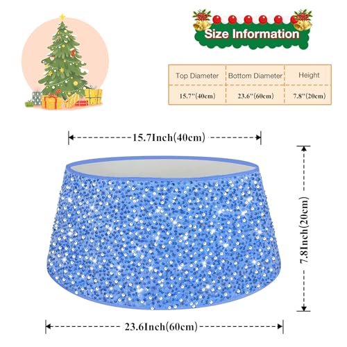 OMKSIH Christmas Tree Collar 24 Inches Baby Blue Sequin Tree Skirts for Artificial Trees Xmas Tree Base Cover Double-Layer Velvet Tree Skirt Cover Glitter Tree Stand Collar for Christmas Decorations