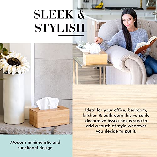 JUSK Design Tissue Box Holder - Modern, Minimalist, and Durable Wooden Tissue Box with Sliding Bottom, Easy-Refill - Premium-Quality Bamboo Tissue Box Cover, Fits 184-Count Box, Rectangular, Pack of 2