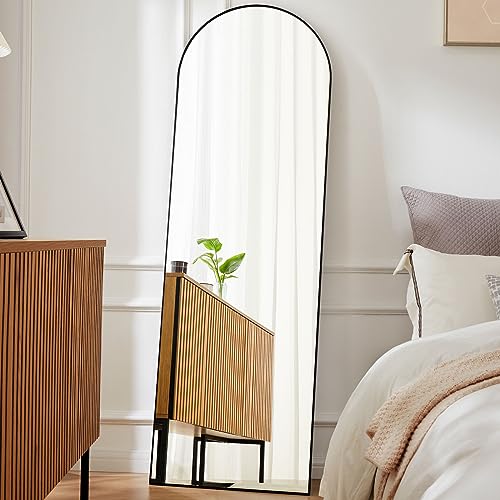 Sweetcrispy Arched Full Length Mirror 59"x16" Full Body Floor Mirror Standing Hanging or Leaning Wall, Arch Wall Mirror with Stand Aluminum Alloy Thin Frame for Bedroom Cloakroom,Black