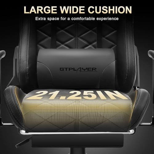 GTPLAYER Gaming Chair, Computer Chair with Bluetooth Speakers, High Back Ergonomic Office Chair Desk Chair with Lumbar Support, Height Adjustable Game Chair with Footrest 330LBS, Black