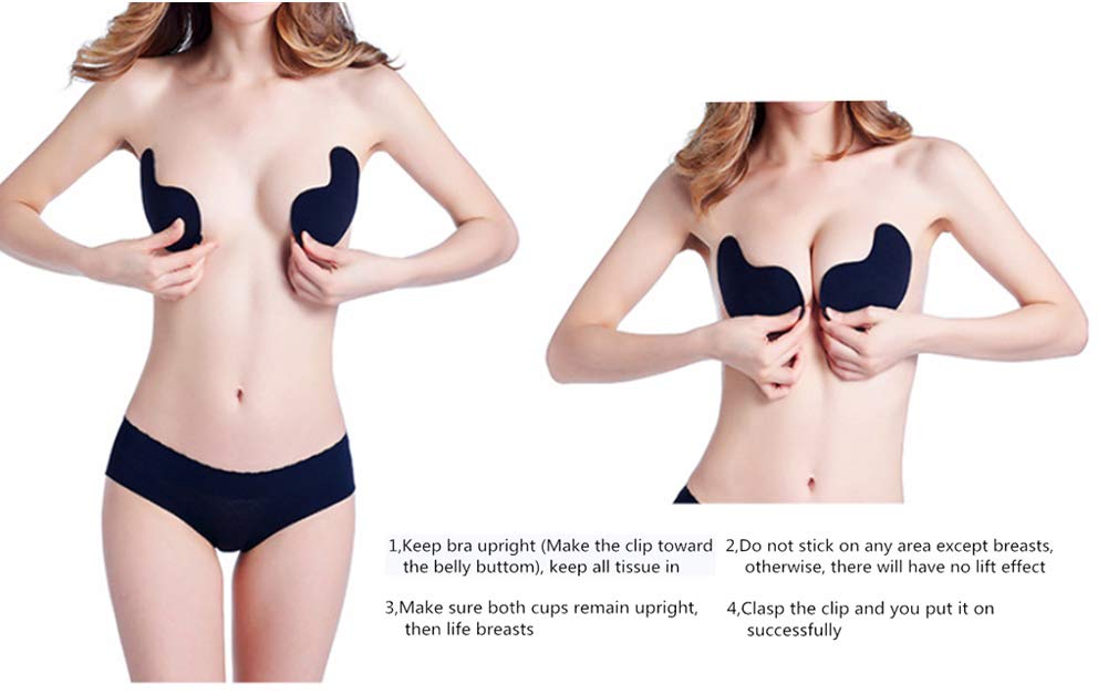Uplife 2 Pairs Adhesive Bra Strapless Sticky Invisible Push up Silicone Bra Reusable Magic Bra for Women Girls, B Cup