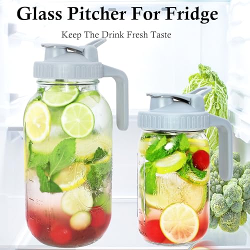 Glass Mason Jar Pitcher 32 oz With Spout Lid 2 set Airtight Water Jug 1 Quart Wide Mouth Cold Brew Coffee Sun Tea Pitcher Leakproof Breastmilk Storage Jar With Top Flip Cap For Fridge