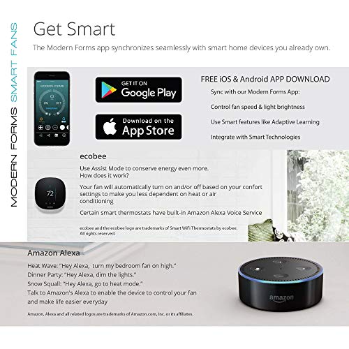 Axis Smart Indoor and Outdoor 3-Blade Flush Mount Ceiling Fan 52in Bronze with 3500K LED Light Kit and Remote Control works with Alexa, Google Assistant, Samsung Things, and iOS or Android App