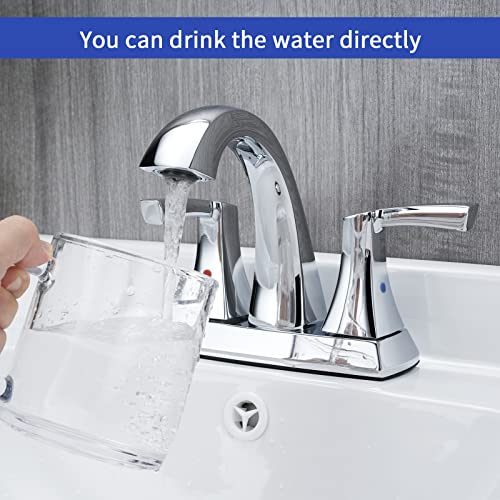 VXV Chrome Bathroom Faucet, 2 Handles Low Arc Bathroom Sink Faucets, 4 Inch Centerset Bath Lavatory Faucets with Pop-up Drain & Supply Lines (CP)