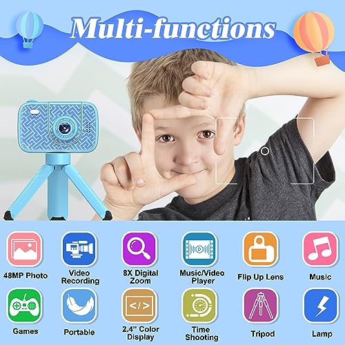 Teslahero Kids Camera Toys for 3-12 Years Old Boys Girls,Children's Camera with Flip-up Lens for Selfie & Video,HD Digital Camera,Christmas Birthday Party Gifts for Child Age 3 4 5 6 7 8 9 (Blue)