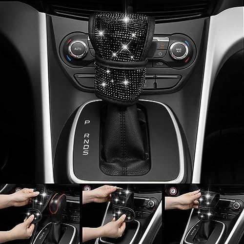 CAR PASS 11 PCS Bling Car Accessories Set for Women, Sparkly Rhinestone Diamond Steering Wheel Cover, Bling Seat Belt Cushion, Shift Knob Cover, Push Start Button Ring, Car Cup Holder Coaster, Pink