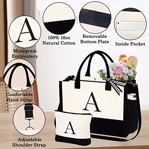 YOOLIFE Birthday Gifts for Women, Mothers Day Gifts Mom Wife Friends Female Teacher Bridal Shower Bridesmaids Proposal Wedding Personalized Gifts Boss Work Initial Tote Bag & Makeup Bag V