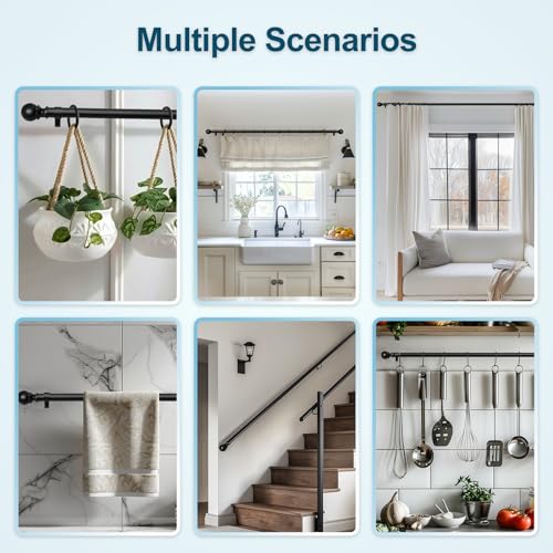 TEAKMAMA 1 Inch Black Small Curtain Rods for Windows 18 to 28 Inches(1.5-2.3ft), Heavy Duty Window Curtain Rods, Adjustable Decorative Curtain Rod with Ball Finials, 16''-28''