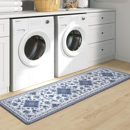 ASPMIZ Blue Boho Kitchen Runner Rug, Bohemian Geometry Kitchen Mats for Floor Cushioned Anti Fatigue, Waterproof Non-Slip Kitchen Mats and Rugs, Farmhouse Runner Rug for Hallway, Kitchen, 18 x 60 Inch