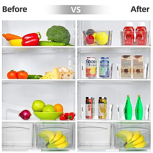 ZXA 4 Pack Clear Refrigerator Pantry Organizers with Lids, Plastic Storage Bins with Handles Perfect for Kitchen, Bathroom, Cabinet, Shelves, and Fridge Organizer