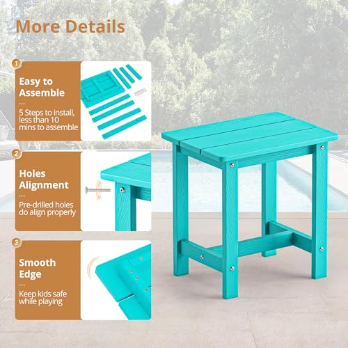 LUE BONA Outdoor Side Table, HDPS Small Outdoor Table, Rectangle Adirondack Side Table, Outside End Table for Patio, Porch, Pool, Weather Resistant/Easy Maintenance/Indoor or Outdoor Use, Sky Blue