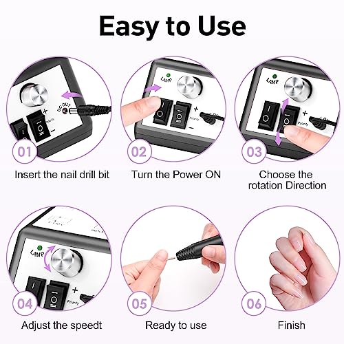 JIASHENG Professional Nail Drill, 30000rpm Electric Nail Drill Machine, Electric Nail File Drills for Acrylic Nails Kit Gel Nails Manicure Pedicure Tools, Purple