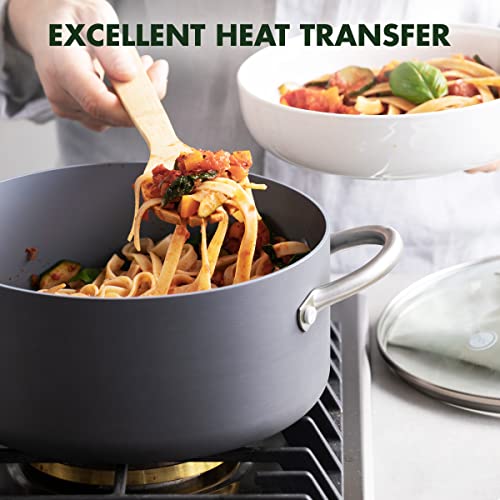 GreenPan Lima Hard Anodized 5QT Stock Pot with Lid, Healthy Ceramic Nonstick, PFOA PFAS-Free Nontoxic Pots and Pans, Oven & Broiler Safe Cookware, Stainless Steel Handles, Grayy