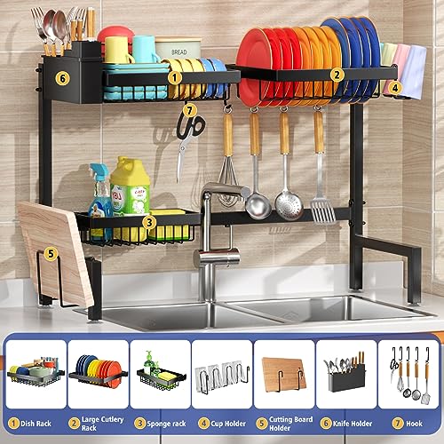 SNSLXH 2-Tier Over The Sink Dish Drying Rack, Kitchen Large Dish Drying Rack Over The Sink, Suitable for Most Sinks, Effective Dish Drying, Kitchen Drying Rack（24.8"-35.4"）