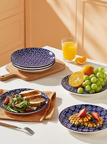 Metahom Salad Plates, Blue and White Dessert Plates, 8 Inch Colorful Ceramic Dish Set for Pasta, Set of 6, Dishwasher & Microwave Safe