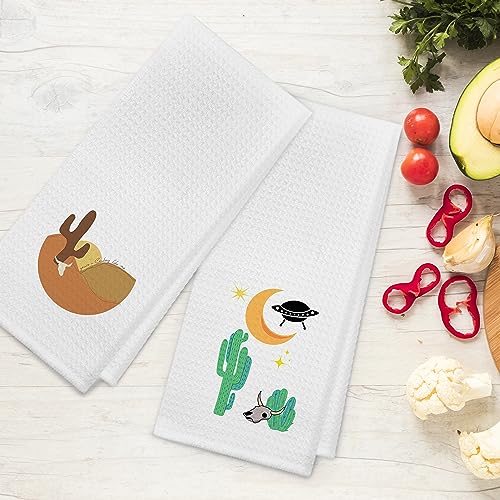 Western Kitchen Towels,Western Cowboy Hat Cactus Bull Skull Sunset Desert Howdy Kitchen Towels and Dishcloths 16×24 Inch,Western Hand Dish Tea Towel for Kitchen Decor,Cowboy Cowgirl Gifts,Set of 4