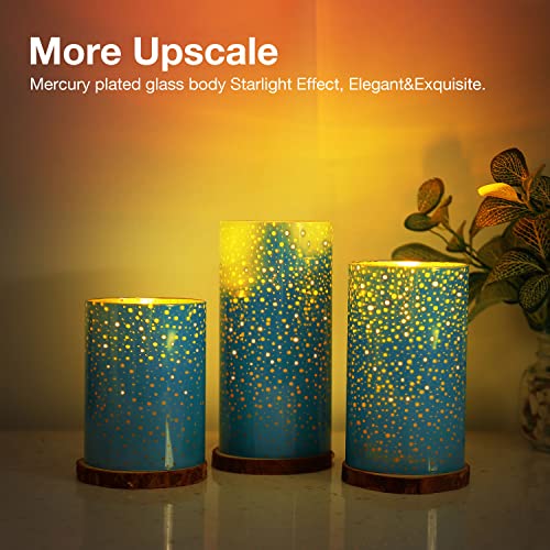 LIVILLA Silver Glass Flameless Candles with Remote & Timer, Led Flameless Candles, Battery Operated Flameless Pillar Glass Candles