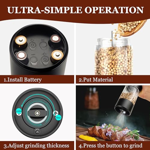 Electric Salt and Pepper Grinder, Automatic Mill, Adjustable Coarseness, LED Light - Convenient One-Hand Operation - Perfect for Kitchen and BBQ - Includes Salt and Pepper Shakers