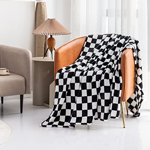 LOMAO Throw Blankets Flannel Blanket with Checkerboard Grid Pattern Soft Throw Blanket for Couch, Bed, Sofa Luxurious Warm and Cozy for All Seasons (Navy, 50"x60")