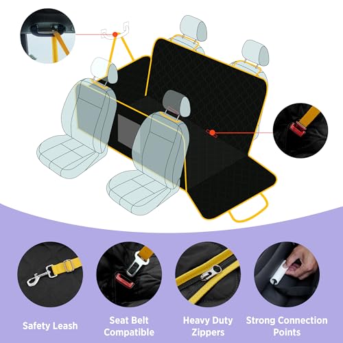 Lesure Dog Car Seat Cover for Back Seat with Hard Bottom, Pet Back Seat Extender with Supportive Egg Crate Foam, Waterproof Non-Slip Dog Hammock for Car, Truck, SUV, Black