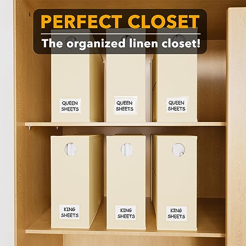 SpaceAid 6 Pack Bed Sheet Organizers and Storage, Foldable Sheet Organizer for Linen Closet, Sheets Set Folder Keeper with Window XL (Queen & King Size) Organizing Bedding Container, Beige