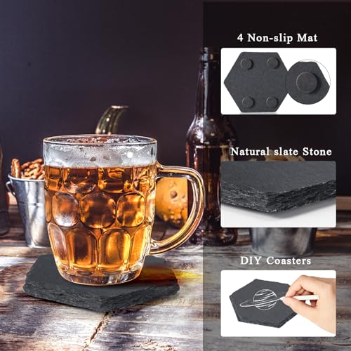 MAPRIAL 36 Pieces Slate Coasters, 4 Inch Hexagonal Black Stone Coasters Bulk for Drinks Hexagon Blank Natural Handmade Rock Coasters for Laser Engraving, Coffee Table, Home Decor, Bar, Gifts