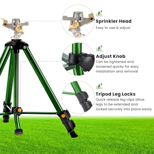 Lawn Sprinklers for Yard, Pattiumo 360°Tripod Sprinklers for Yard Large Area, 3/4" Connector, Adjustable Height 16-37”, Heavy Duty Sprinklers for Garden/Yard/Patio, 1Pack