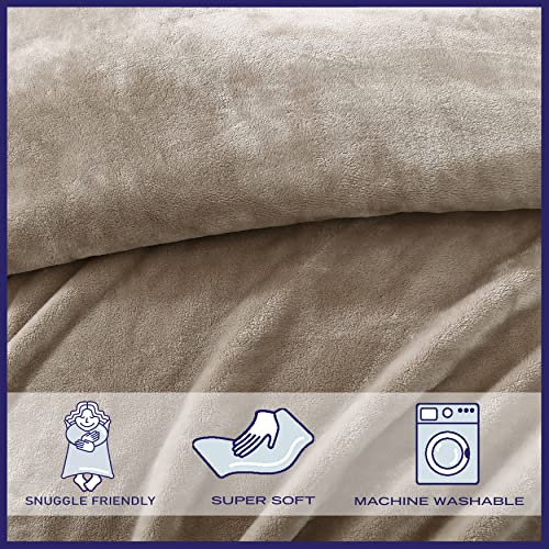Poppy & Fritz Ultra Soft Plush Fleece Reversible Bedding, Lightweight Home Decor for All Seasons Blanket, Twin, Solid Beige
