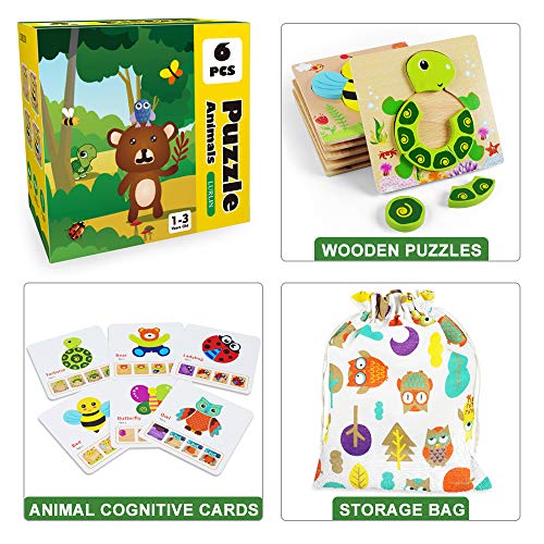 Toddler Puzzles, Wooden Jigsaw Animals Puzzles for 1 2 3 Year Old Girls Boys Toddlers, Educational Preschool Toys Gifts for Colors & Shapes Cognition Skill Learning