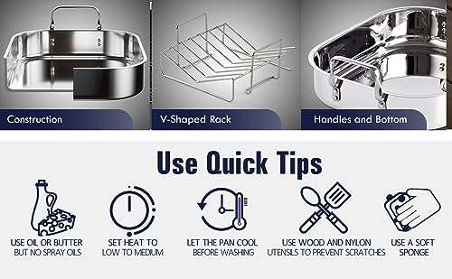 Cooks Standard 14-Inch by 12-Inch Stainless Steel Roaster with Rack, Rectangular