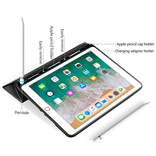 Aoub Case Compatible for iPad 9.7 inch 6th/5th Generation Case 2018/2017 with Pencil Holder, Thin Lightweight Smart Stand Cover, Auto Wake/Sleep, Model A1822/A1823/A1893/A1954, Black
