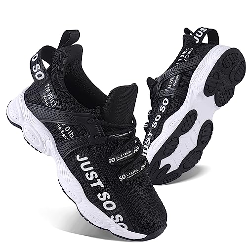 COKAFIL Boys Girls Running Shoes Tennis Lightweight Sneakers for Little Kids/Big Kids, Black, 5 Y/36 EU