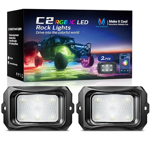 MICTUNING C2 Max RGB+IC Chasing Color LED Rock Lights - 8 Pods Underglow Lighting Kit, Dynamic Lighting Modes, Extensible Up to 24 Pods with Stable APP Control, IP68 Waterproof, DIY Effect