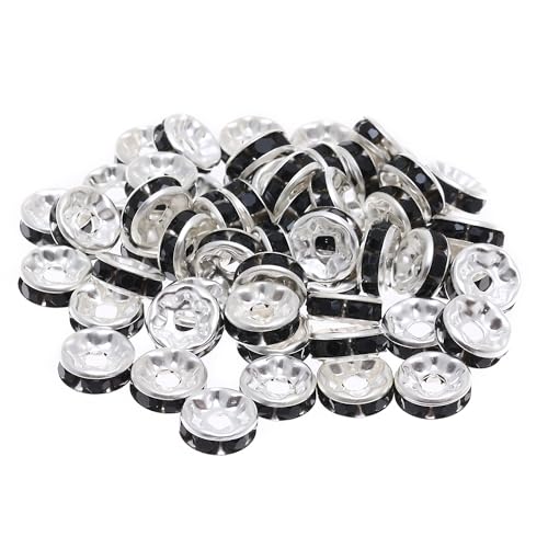 Taouzi 150 Pcs 10mm Rhinestone Beads for Jewelry Making Sparkle Clay Rhinestone Beads Spacer Beads Faux Pearl Beads Elastic String for Bracelets Necklace Earrings Jewelry Making (Black Colorful)