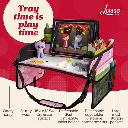 Lusso Gear Kids Travel Tray for Car - Road Trip Essentials for Kids - Car Seat Tray for Toddlers & Kids - Lap Tray for Airplane, Kids Travel Desk, Road Trip Activities (Mermaids)
