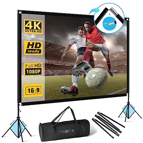Projection Screen 120 inch - PHOPIK Outdoor Projector Screen and Stand - Portable 16:9 HD 4K Indoor Outdoor Projector Movies Screen for Home Theater Camping and Recreational Events
