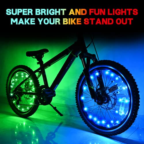 TINANA 2 Tire Pack LED Bike Wheel Lights Ultra Bright Waterproof Bicycle Spoke Lights Cycling Decoration Safety Warning Tire Strip Light for Kids Adults Night Riding (blue 2pack)