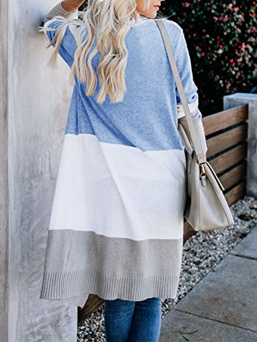 Lovaru Womens Boho Open Front Cardigan Colorblock Long Sleeve Loose Knit Lightweight Sweaters (Medium, Ze-GRAY)