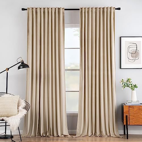 MIULEE White Velvet Curtains 90 inches Long 2 Panels - Luxury Pinch Pleated Room Darkening Window Drapes for Bedroom Living Room Thermal Insulated Super Soft, Back Tab Rod Pocket Elegant Decor