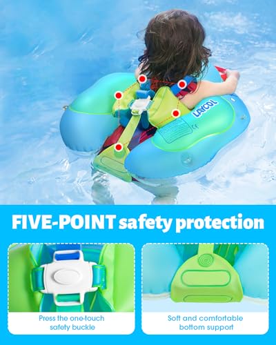 LAYCOL Baby Swimming Float Inflatable Baby Pool Float Ring Newest with Sun Protection Canopy,add Tail no flip Over for Age of 3-36 Months