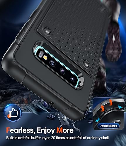 LeYi for Samsung S10 Case, Galaxy S10 Phone Case, Shockproof Heavy Duty Dual Layer Protective Hard PC Textured Back & Soft Bumper Case for Galaxy S10, Black