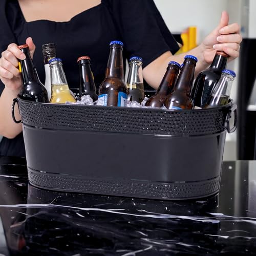 BREKX Colt Copper Finish Galvanized Bucket for Parties, Oval 16-Bottle Hammered Beverage Chiller with Handles, Farmhouse Bucket for Galvanized Decor or Storage, 15QT (4 Gallon)